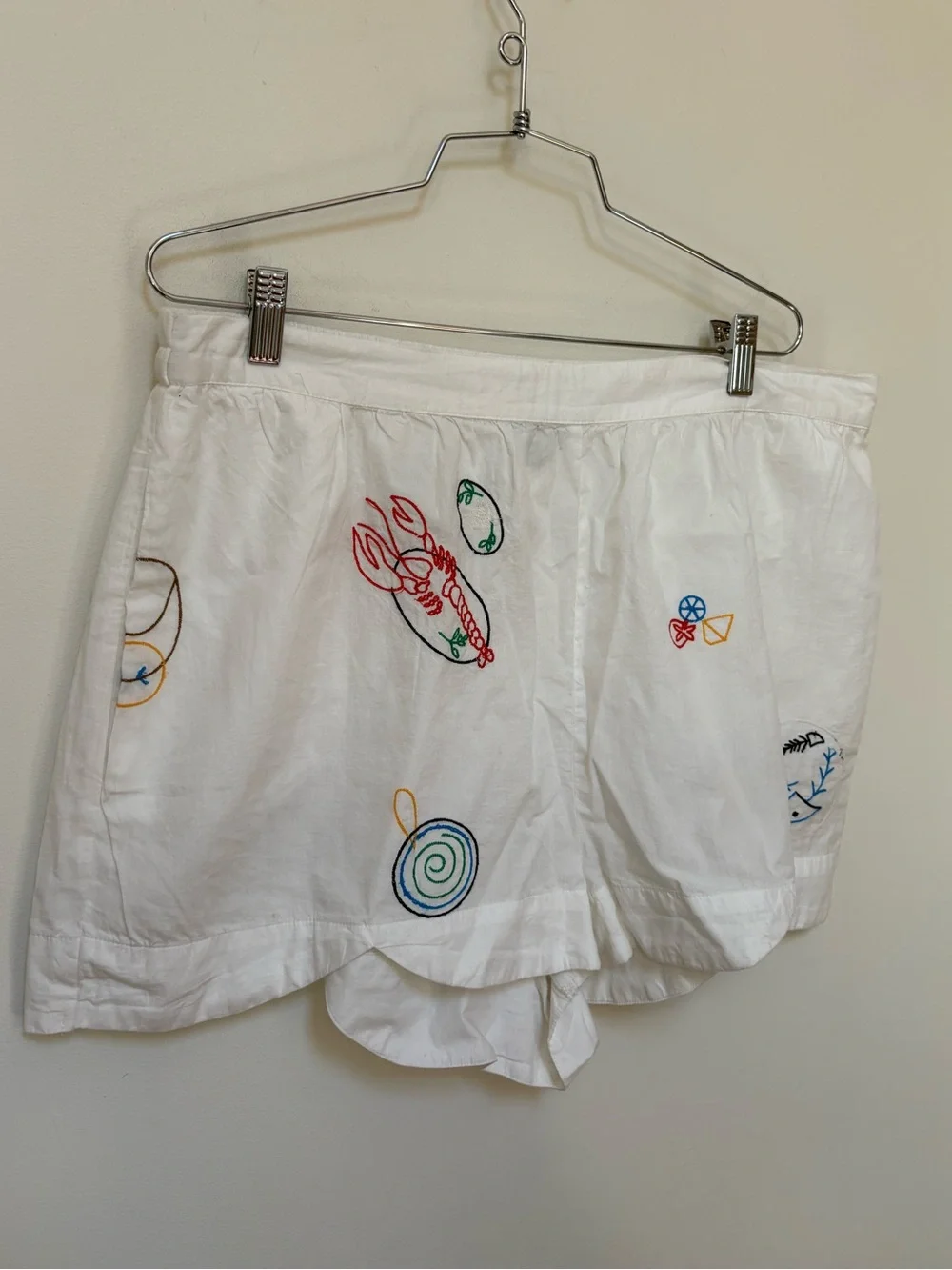 NWOT Celandine Picnic Embroidered Poplin Scalloped Pull-On Shorts Size XL